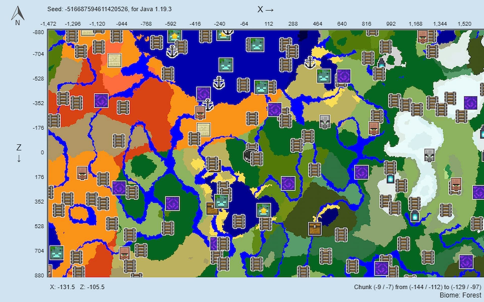 Players can find loads of treasure in this seed (Image via Chunkbase)